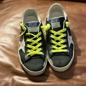 Authentic Golden Goose Women’s Black Sneakers with Neon Yellow Laces - Like New